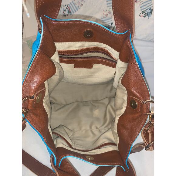 NEW LARGE SOFT TIE DYE LEATHER SHOULDER CROSSBODY BAG TOTE TURQUOISE - Picture 4 of 8